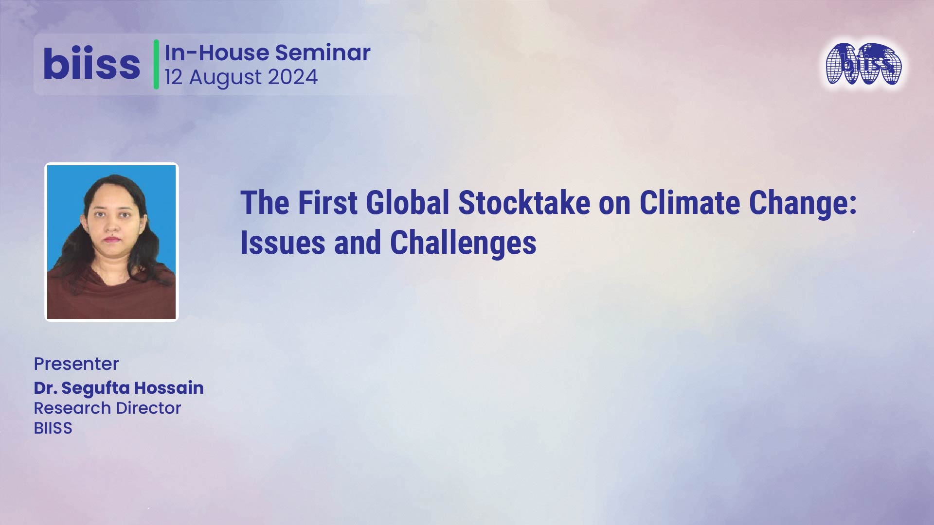 In-house Seminar: The First Global Stocktake on Climate Change: Issues and Challenges
