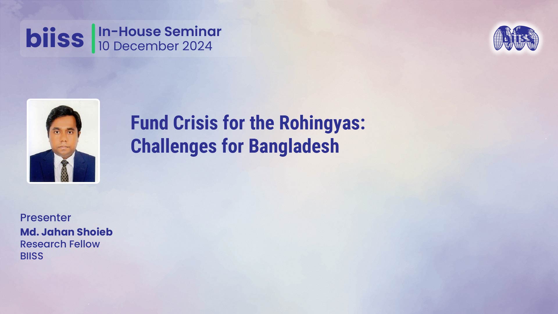 In-house Seminar: Fund Crisis for the Rohingyas: Challenges for Bangladesh