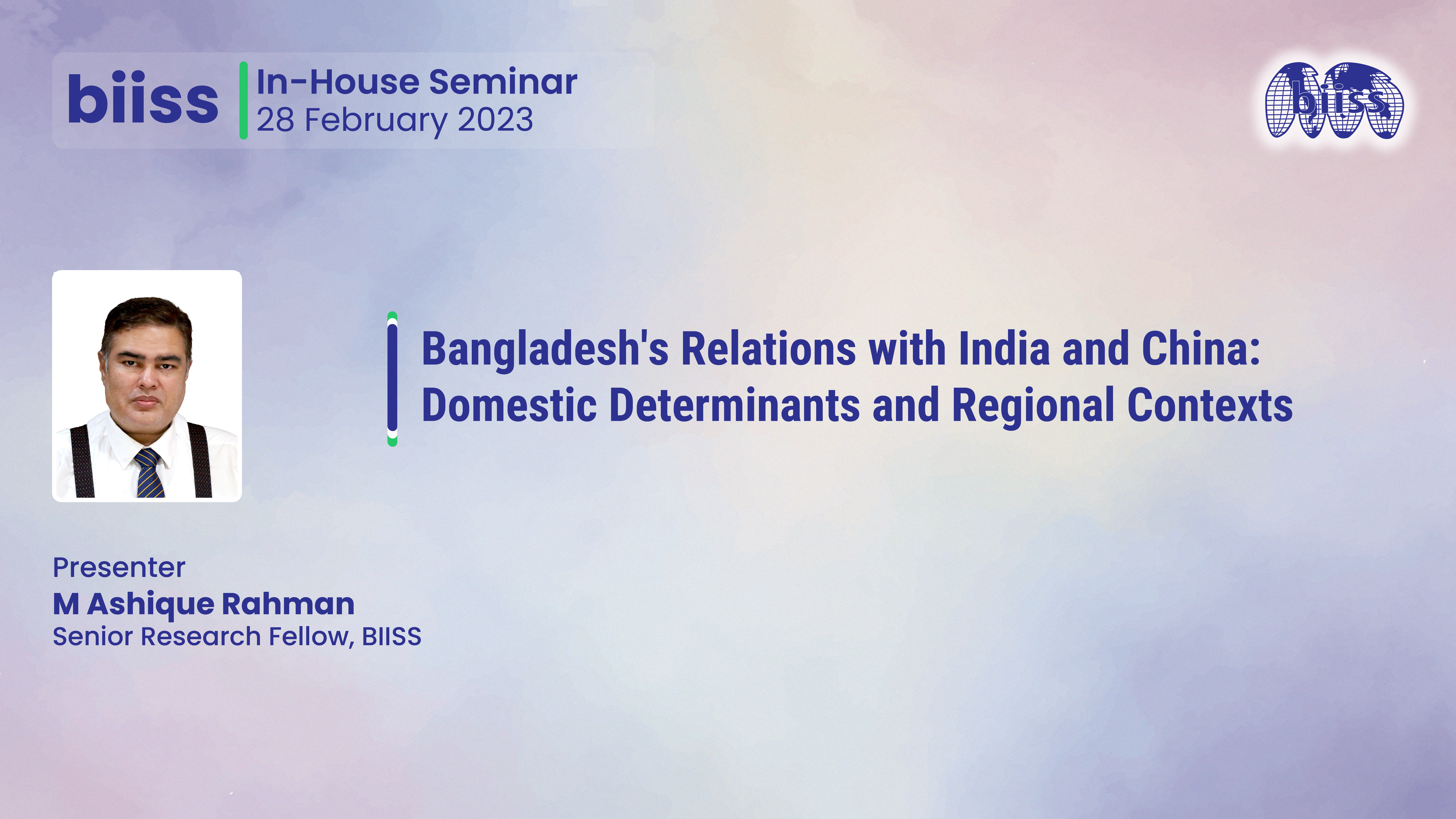 In-house Seminar: "Bangladesh's Relations with India and China:Domestic Determinants and Regional Contexts"