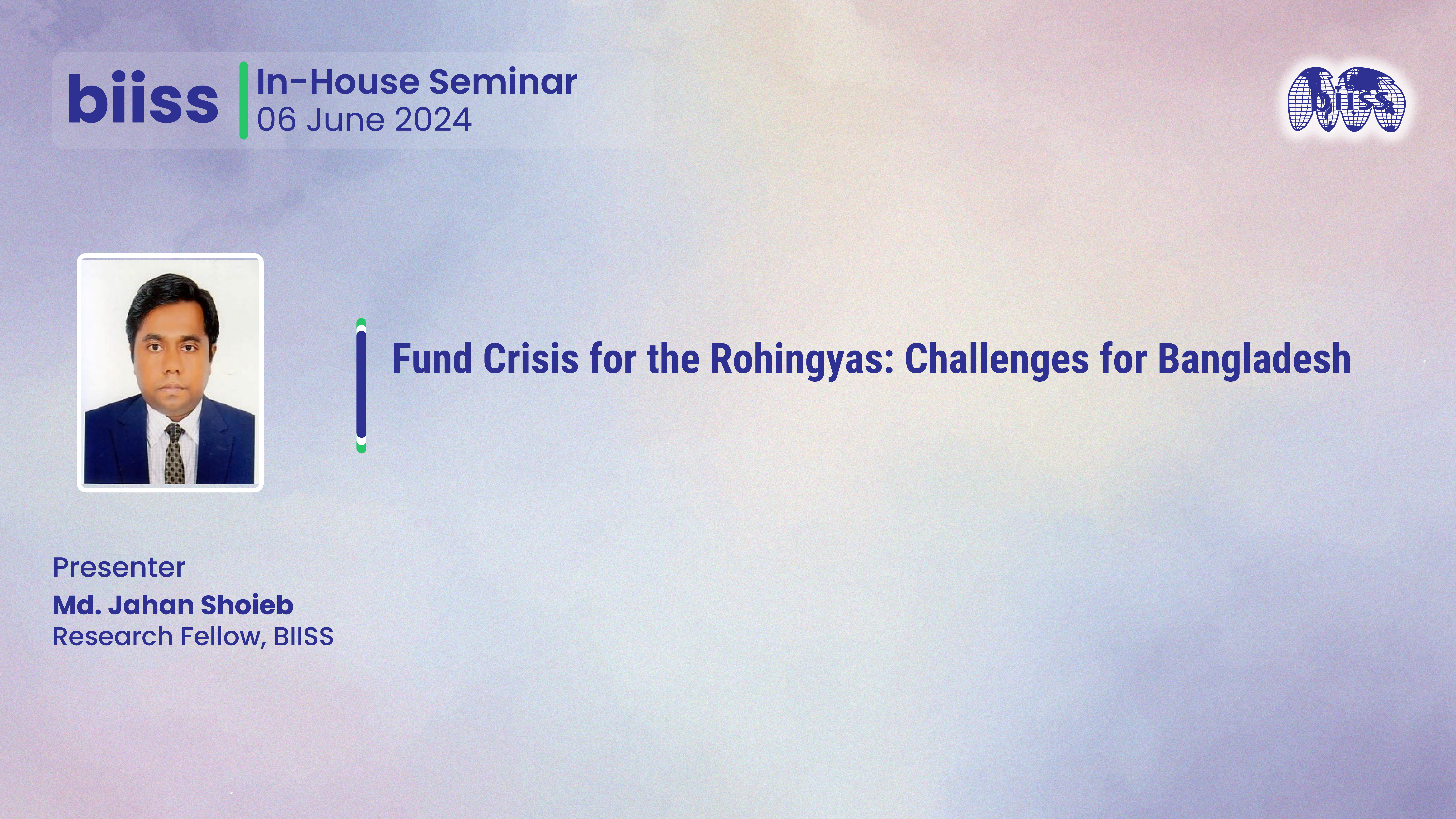 In-house Seminar: Fund Crisis for the Rohingyas: Challenges for Bangladesh