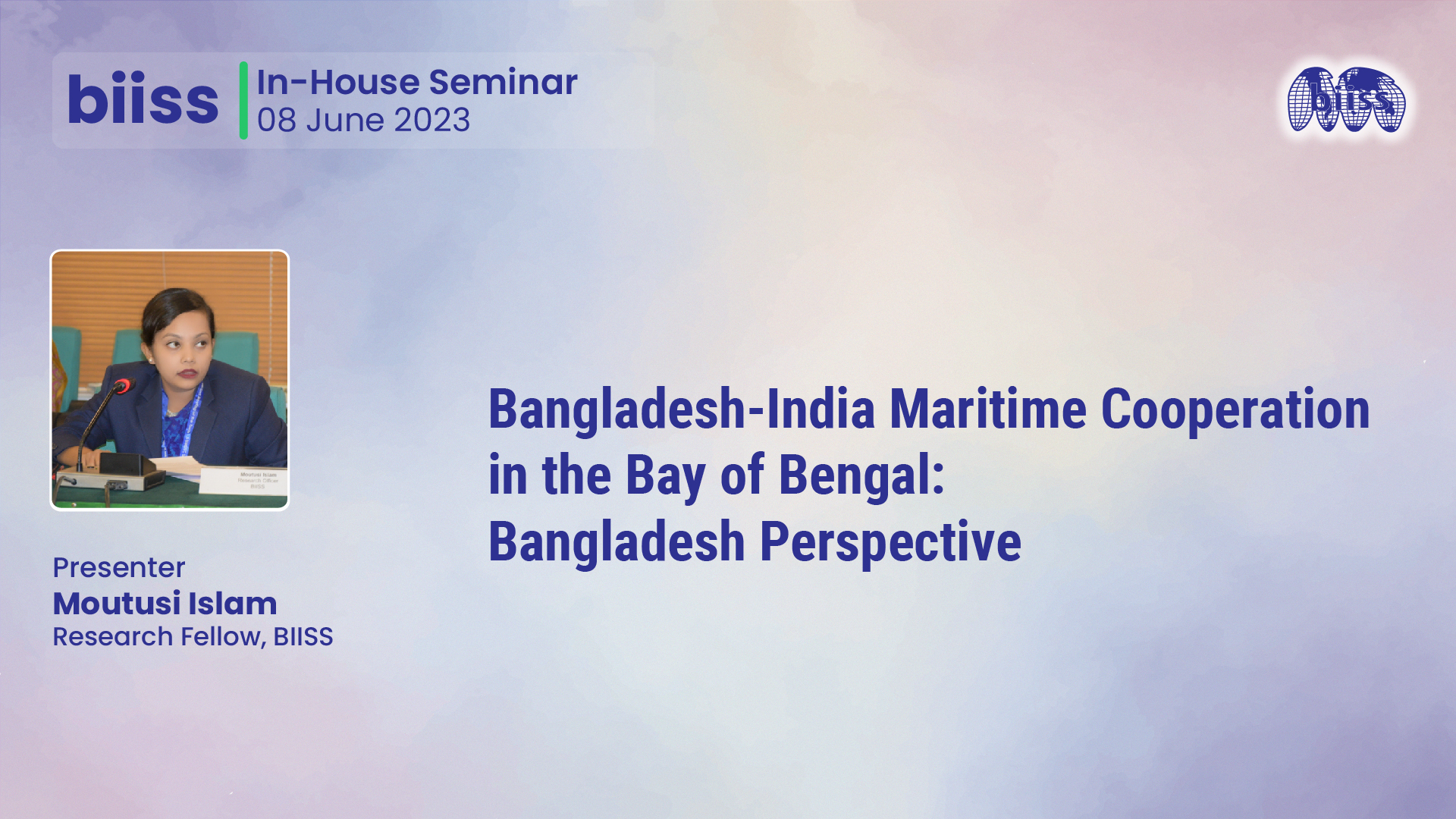 In-house Seminar: "Bangladesh-India Maritime Cooperation in the Bay of Bengal:Bangladesh Perspective"