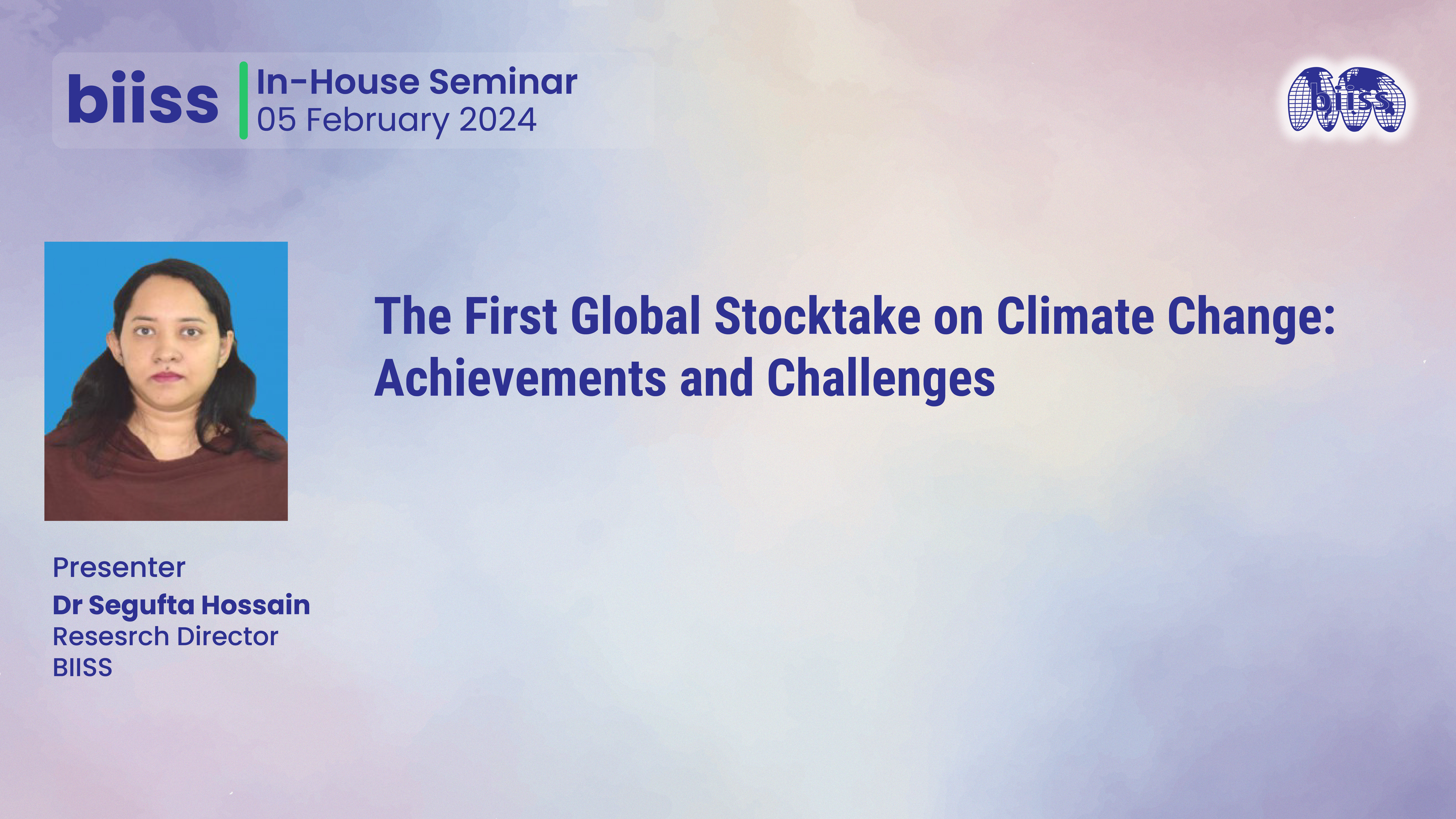 In-house Seminar: The First Global Stocktake on Climate Change: Achievements and Challenges